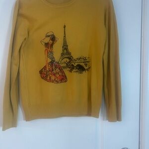 Yellow Sweater with Paris Graphic